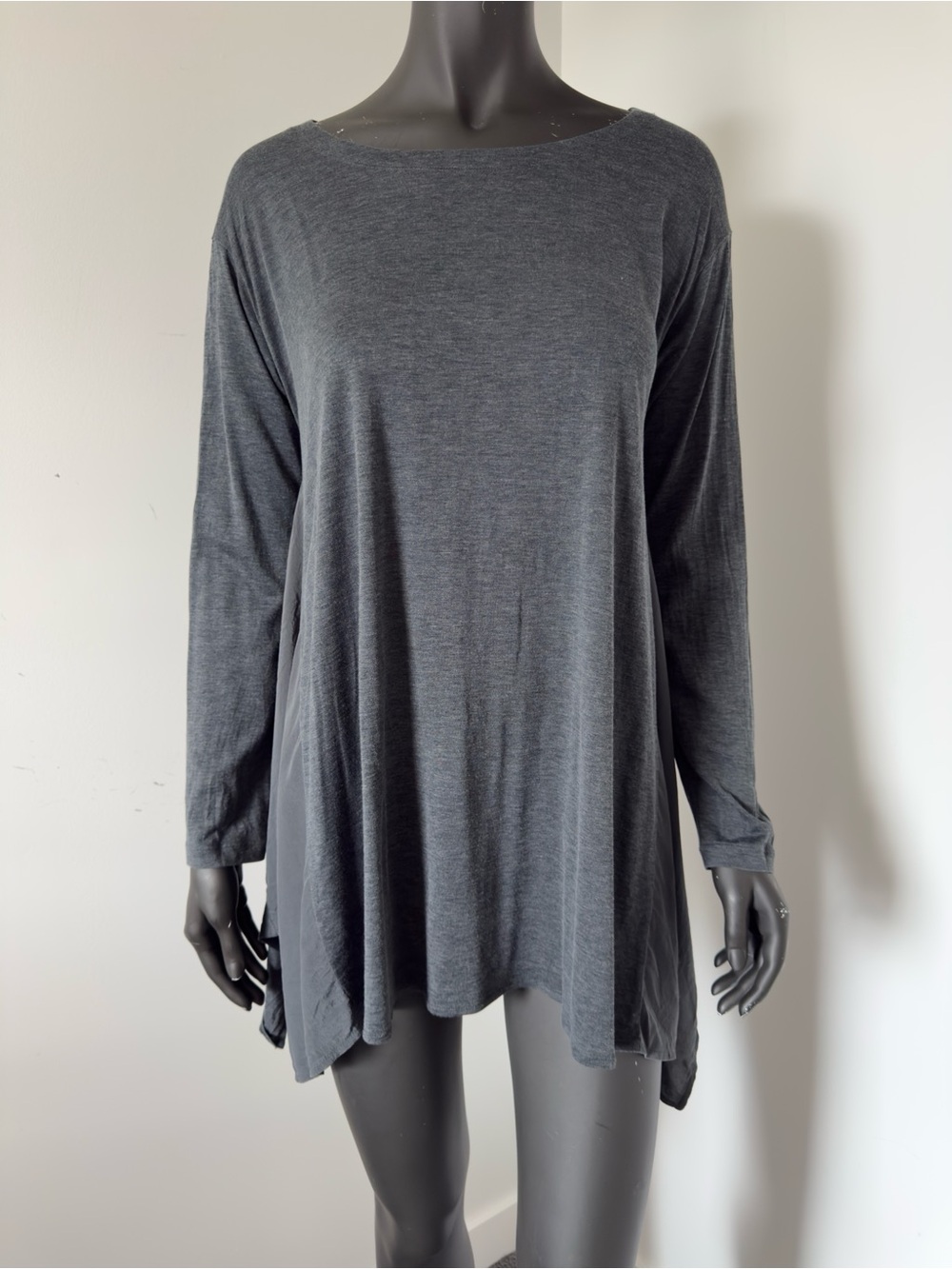 326. Eileen Fisher Silk Cotton Asymmetrical Tunic Top Charcoal Size M